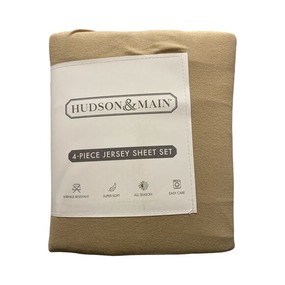 Hudson & Main Wrinkle Resistant, Super Soft, Jersey Sheet Set, 4 Piece - Tan - Picture 1 of 3